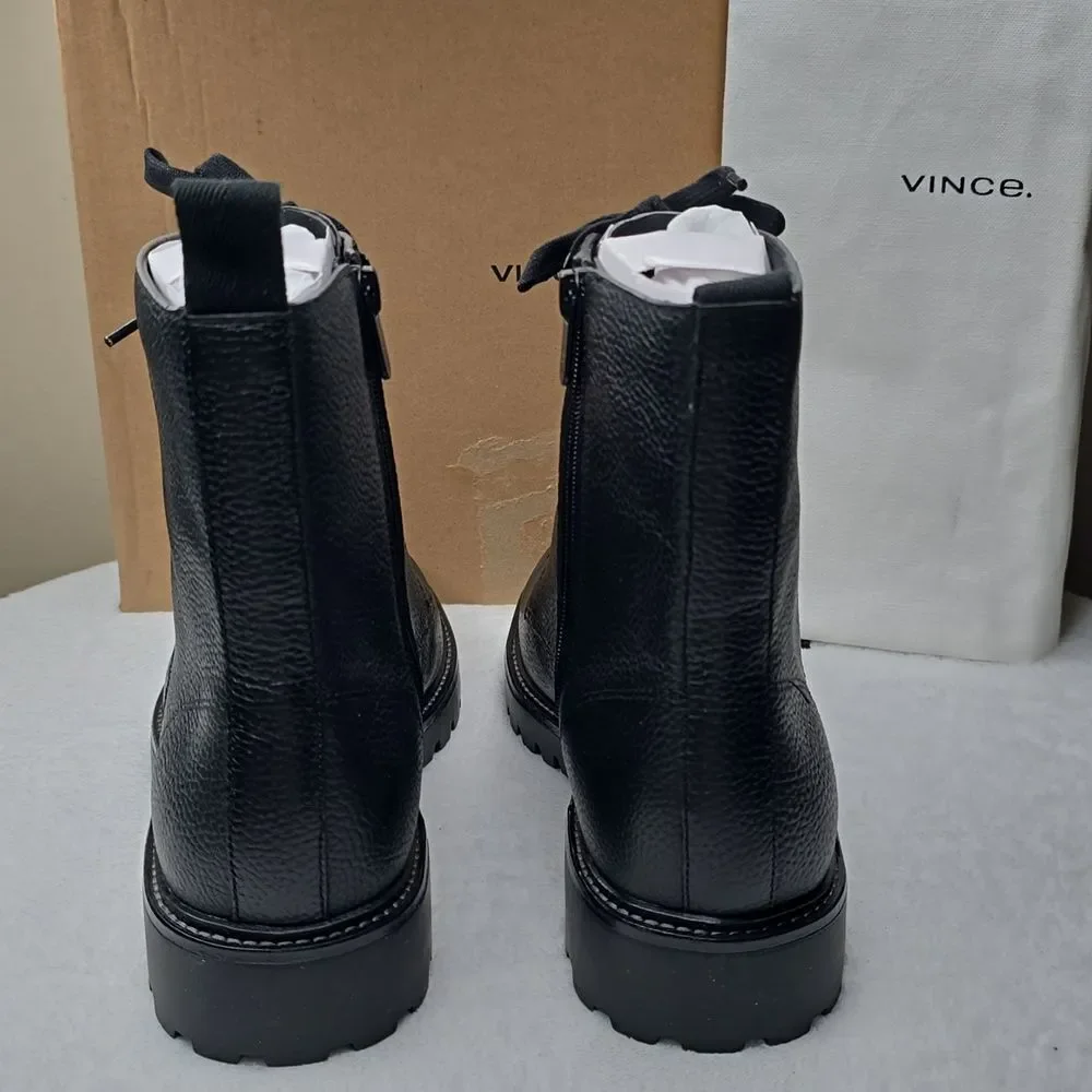 Vince Dominic Leather Combat Boots Black Lug Sole Lace Up NIB Sz 10